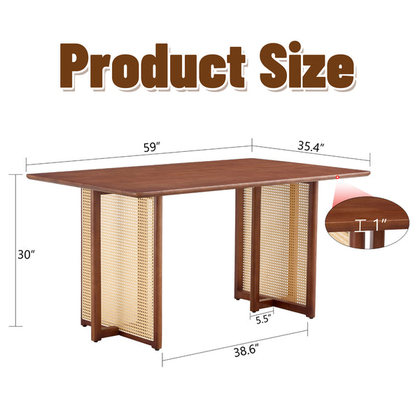 English Elm Chinese country retro solid dining table with imitation rattan legs, solid rubber frame, versatile desk Walnut W1151P154595