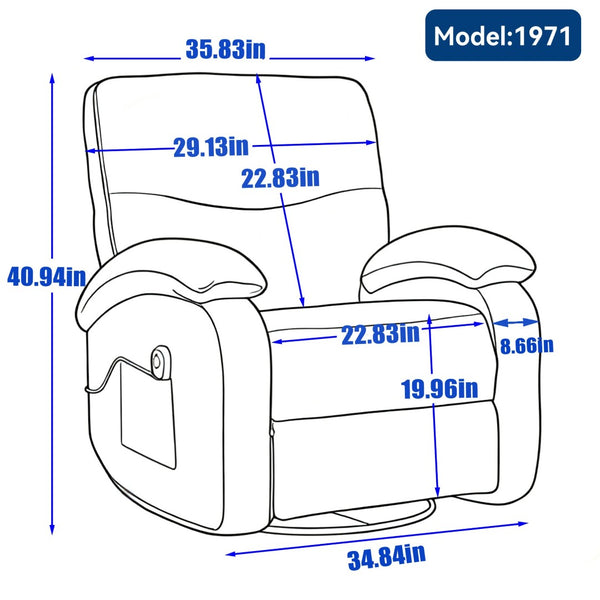 English Elm Hot Massage Rocking Swivel Lounge Chair with Heat Lumbar Support and Cup Holder W5029P388741