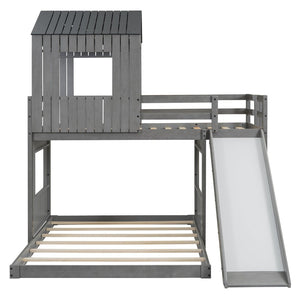 English Elm Wooden Twin Over Full Bunk Bed Farmhouse Playhouse Slide Pinewood Kids Loft LT000328AAE