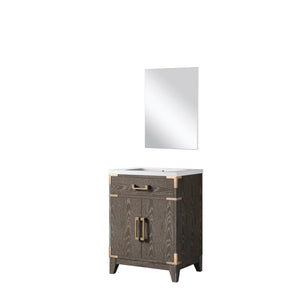 English Elm Brown Oak Single Bath Vanity 24"W x 18"D with Polished Acrylic Top, Soft-Close Cabinet & 18" Mirror B2731S01451
