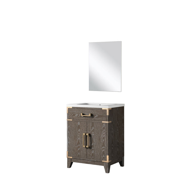 English Elm Brown Oak Single Bath Vanity 24"W x 18"D with Polished Acrylic Top, Soft-Close Cabinet & 18" Mirror B2731S01451