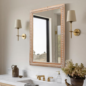 English Elm 22x30 Wood Framed Mirror Antique Natural Farmhouse Wall Mounted Rectangle Vanity Mirror with Beaded Trim for Bathroom Bedroom Hallway W2295P290649