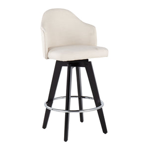 English Elm Ahoy 26" Fixed-Height Counter Stool Set Of 2 With Black Wood Legs, Cream Fabric & Chrome Footrest B202S00160