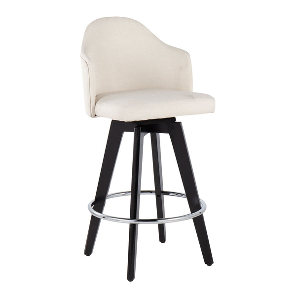 English Elm Ahoy 26" Fixed-Height Counter Stool Set Of 2 With Black Wood Legs, Cream Fabric & Chrome Footrest B202S00160