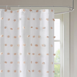 JLA Home Madison Park - Shower Curtain with Soft Fabric Pom-Poms on White Ground — Textured, Machine-Washable 72"x72" Blush MP70-7471