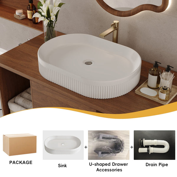 English Elm Modern Floating Bathroom Vanity With Oval Sink & Soft-Close Drawers - Stylish Storage Solution! W3136S00022