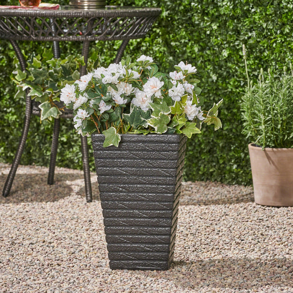 English Elm Christopher Knight Home® - JUDE Black Magnesium Oxide Planter - Tapered Square Outdoor/Indoor Pot, Minimal Sophistication, 19.25"x13.5"x13.5" 63421.00BLK