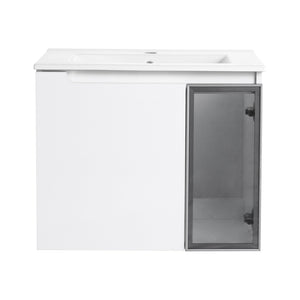 English Elm 24" Floating Bathroom Vanity Glossy White Plywood Cabinet Ceramic Sink Soft Close W999S00523