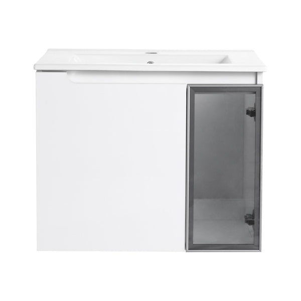 English Elm 24" Floating Bathroom Vanity Glossy White Plywood Cabinet Ceramic Sink Soft Close W999S00523