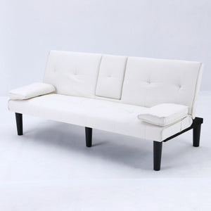 English Elm The 67-inch PVC multi-functional sofa bed with cup holder and one-click fold, space-saving comfort for guests White W3371P347648