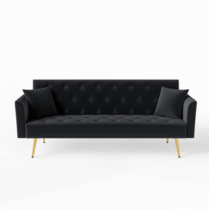 English Elm Modern Tufted Velvet Sleeper Sofa Retro Style Convertible Fold Flat for Compact Spaces Black W2353P399458
