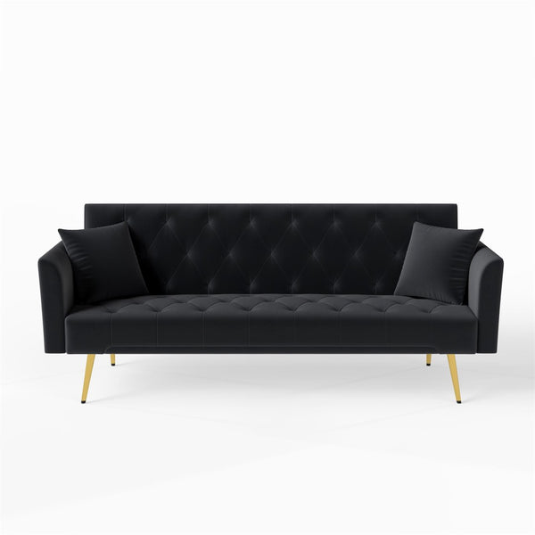 English Elm Modern Tufted Velvet Sleeper Sofa Retro Style Convertible Fold Flat for Compact Spaces Black W2353P399458