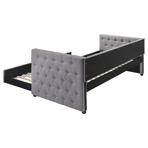 English Elm Cross Creek Tufted Grey Fabric Twin Daybed with Trundle for Guest Rooms B062S01615