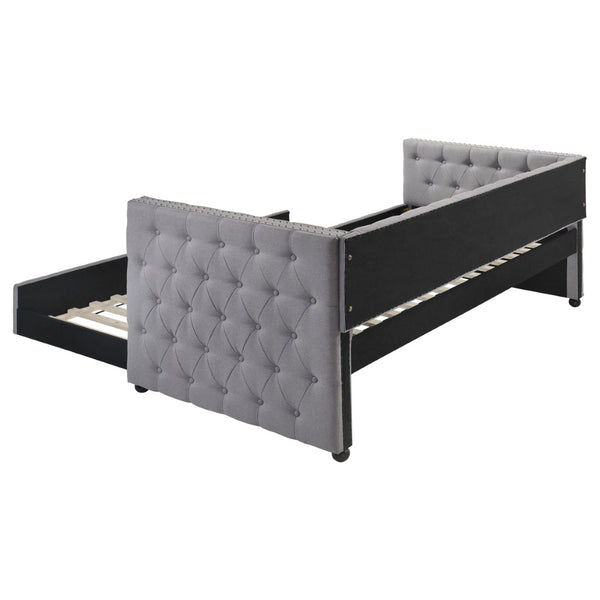 English Elm Cross Creek Tufted Grey Fabric Twin Daybed with Trundle for Guest Rooms B062S01615