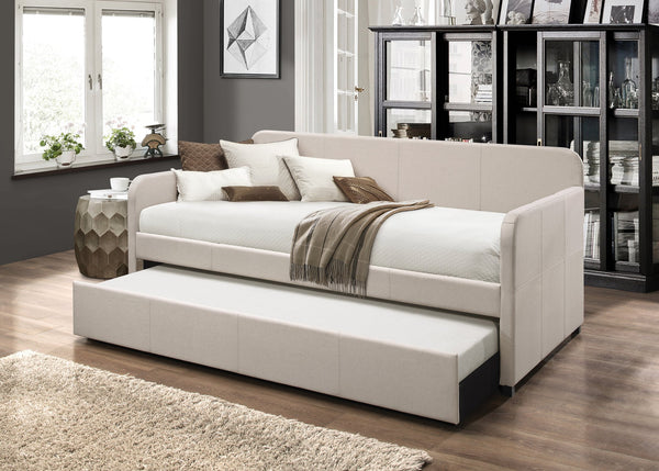 English Elm Jagger Fog Upholstered Daybed with Roll-Out Twin Trundle, Padded Frame, Slat System Included B2726S00321