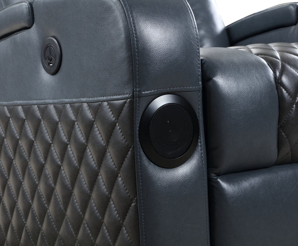 English Elm Alair Blue & Black Leather Aire Power Recliner with Bluetooth, Wireless Charger, Cooling Cupholder & Storage B2726P321025