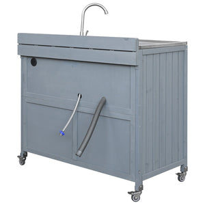 English Elm K&k Outdoor Prep Station Stainless Steel Top Fir Wood Cabinet with Drawer and Wheels N707P370281G