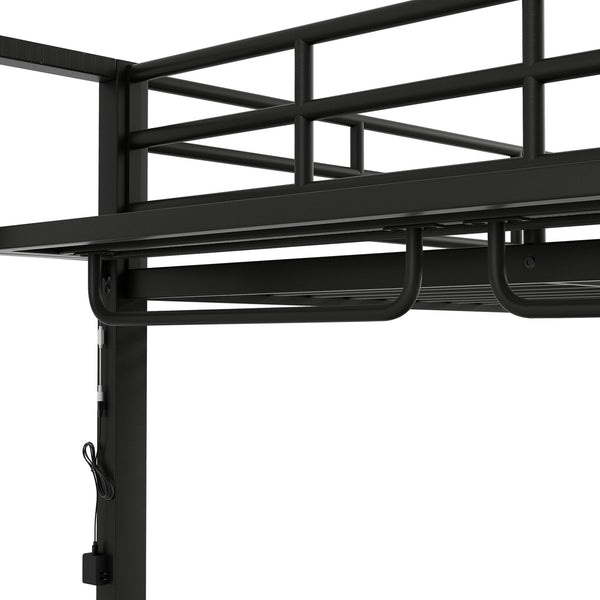 English Elm Full Size Metal Bunk Bed With Led Lighting, Storage Shelves & Hooks - Stylish Space Saver For Teens N7090000667B