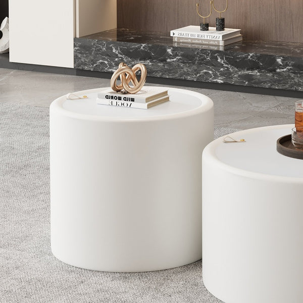English Elm Black Round Pu Leather Coffee Table with Tempered Glass Top and Hidden Storage Cream White W3081P442390