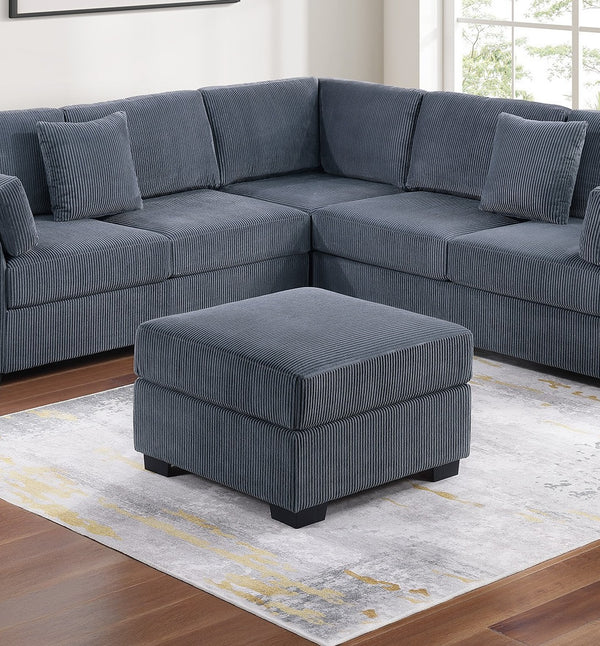 English Elm L-Sectional Corduroy 4-Piece L-Shaped Sectional Sofa Set with Ottoman, Plush Back Cushions & Throw Pillows Dark Gray 34 L x 26 W x 45 H B011S01769