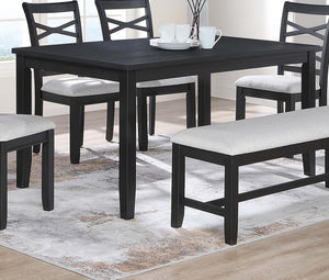 English Elm Dining 6pc Charcoal Dining Set with Bench & 4 X‑Back Cushioned Chairs, Rubberwood Rectangular Table B011S01923