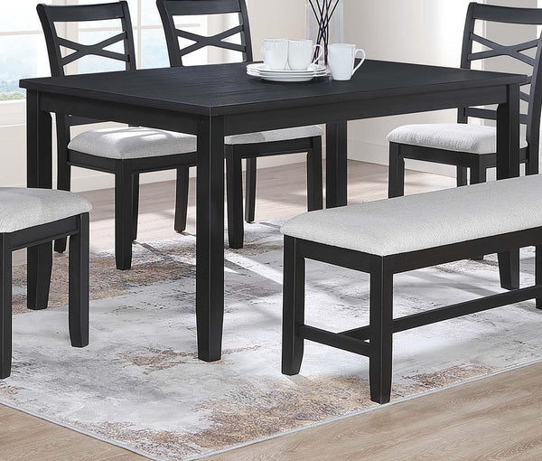 English Elm Dining 6pc Charcoal Dining Set with Bench & 4 X‑Back Cushioned Chairs, Rubberwood Rectangular Table B011S01923
