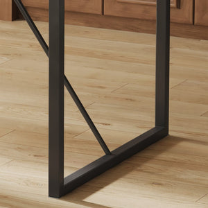 English Elm Table And Chair Set: Modern Medieval Dining Ensemble With 6 Ergonomic Brown Techno-Fabric Chairs W1151S04213-GIGA