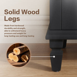 English Elm Rustic Retro Green 55" Tall Storage Cabinet with Carved Doors, Drawer & Solid Wood Legs for Home Decor Black W1445P376554