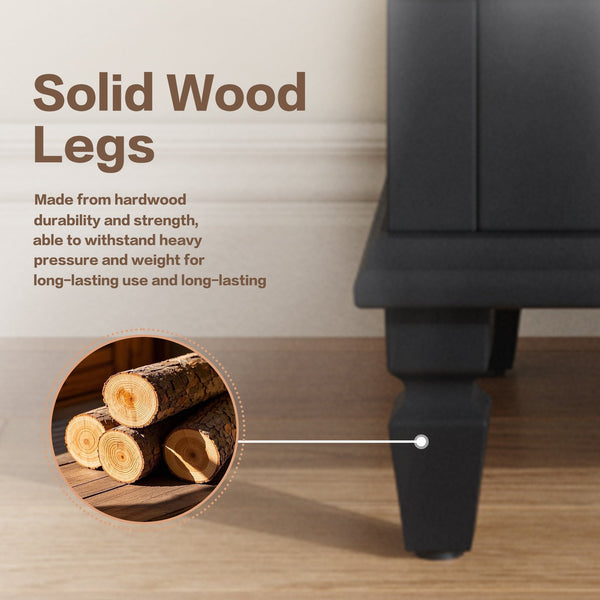 English Elm Rustic Retro Green 55" Tall Storage Cabinet with Carved Doors, Drawer & Solid Wood Legs for Home Decor Black W1445P376554