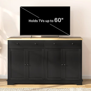 English Elm Coffee Bar Fluted Sideboard with Gold Pulls Adjustable Shelves and Tapered Wood Legs T3971P428610