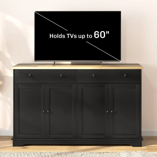 English Elm Coffee Bar Fluted Sideboard with Gold Pulls Adjustable Shelves and Tapered Wood Legs T3971P428610