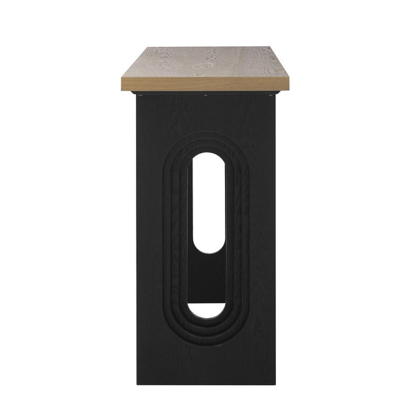 English Elm U_Style Modern Console Table With Unique Round Hollow Legs - Fraxinus Mandschurica Wood Veneer Design N711P205931N-GIGA