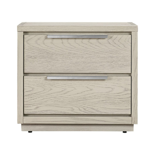 English Elm Abbey Solid Oak Two Drawer Nightstand Gray Finish Bedroom Storage Fully Assembled B2736P464853