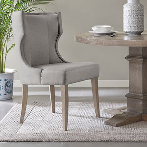 JLA Home Madison Park - Upholstered Wingback Dining Chair with Piped Trim, Distressed Grey Wood Legs, Durable Soft Fabric Comfort MP108-0987