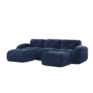 English Elm U-shaped Modular Velvet Sofa Tufted Cloud Seating for Living Room or Home Theater Blue W714S01621
