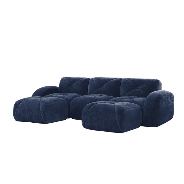 English Elm U-shaped Modular Velvet Sofa Tufted Cloud Seating for Living Room or Home Theater Blue W714S01621