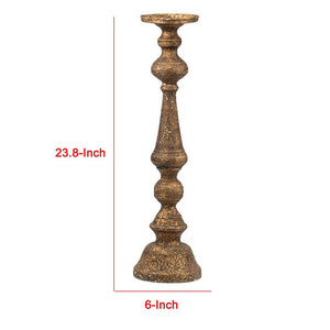 English Elm Mia Antique Brass Turned Pedestal Pillar Candle Holder for Elegant Dining Decor B056P416848