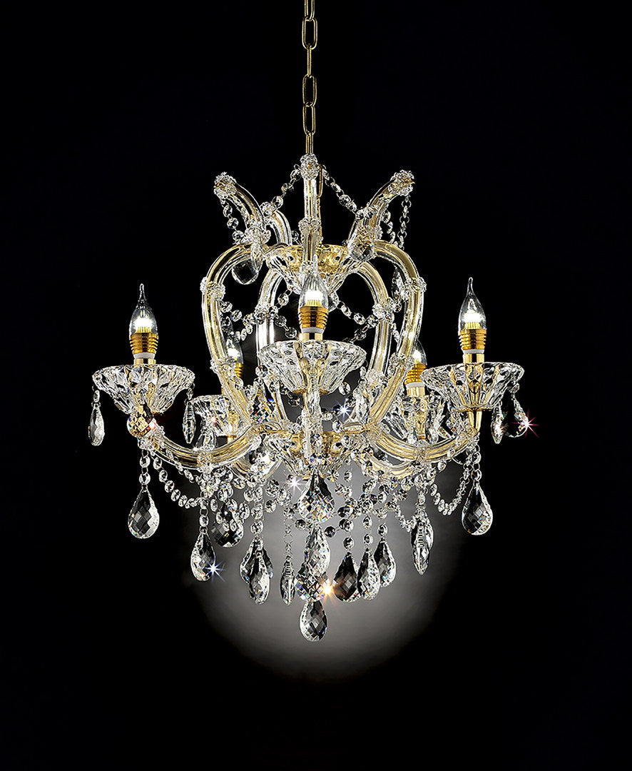 English Elm 22"In Bella Petite Gold Crystal 5-LED Chandelier with Royal Gold Chain, UL Hard-Wired, Warm 2700K Light B072P222425
