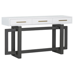English Elm U_STYLE Elegant Console Table with Three Drawers, Long Slim Entryway Table for Hallway & Foyer Storage Grey+White N711P175776M
