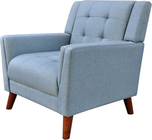 English Elm Mid-century Waffle Tufted Club Chair Solid Wood Splayed Legs Reading Lounge Accent Blue N776P379535B
