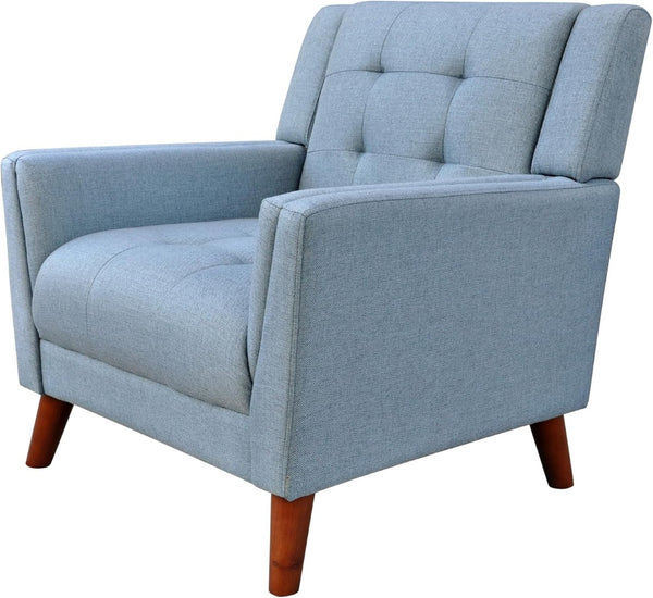 English Elm Mid-century Waffle Tufted Club Chair Solid Wood Splayed Legs Reading Lounge Accent Blue N776P379535B
