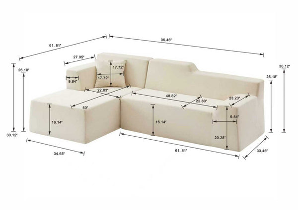 English Elm Modern Corduroy High Back Sectional Sofa Anchoring Living Room Corner Space W3396P413153
