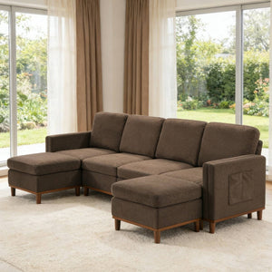 English Elm Modern Modular Sectional Sofa with Plush Cushions and Tapered Legs for Living Rooms Brown W2085S00100