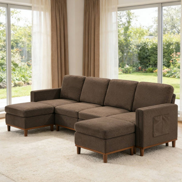English Elm Modern Modular Sectional Sofa with Plush Cushions and Tapered Legs for Living Rooms Brown W2085S00100