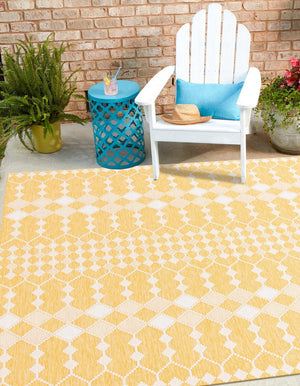 Unique Loom Outdoor Trellis Traliccio Machine Made Trellis Rug Yellow, Ivory 10' 0" x 10' 0"