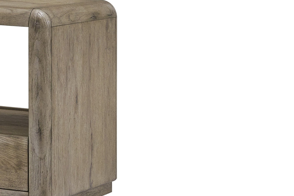 English Elm Knotty Oak Veneer End Table with Drawer and Open Shelf for Modern Living Rooms B2699P434059