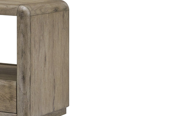 English Elm Knotty Oak Veneer End Table with Drawer and Open Shelf for Modern Living Rooms B2699P434059