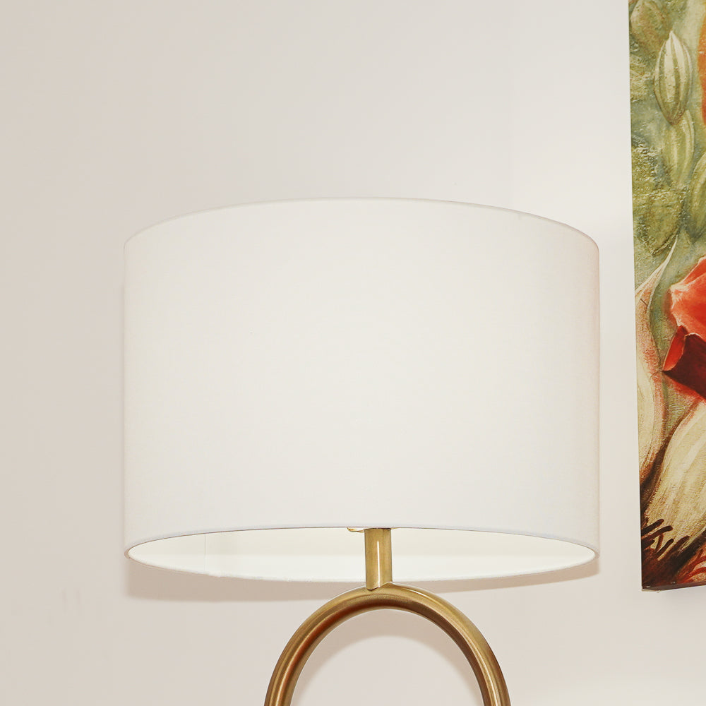 English Elm Ashcroft Furniture - Vivid Brass Ring Floor Lamp with Large White Drum Shade, Antique Brass Finish, Elegant Ambient Light B183P231762