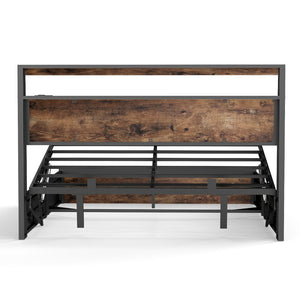 English Elm Full Size Industrial Metal Storage Bed with Hydraulic Lift Rgb Lighting and Usb Charging T3963P437369