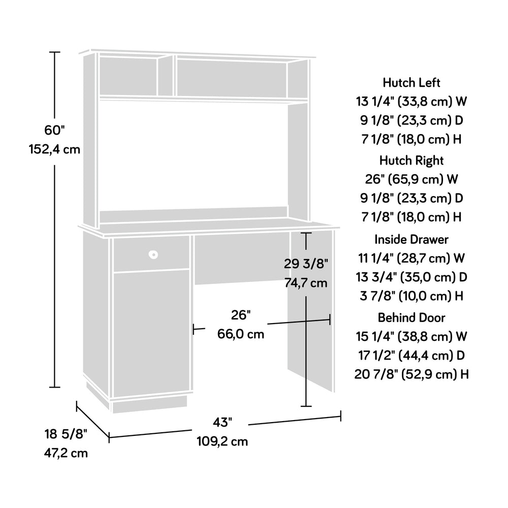 English Elm Desk Gray Hutch with Cubby & Smooth-Glide Drawer — Space-Saving Engineered Wood Desk, Durable Storage, 42.99x18.58x60" B356P354424